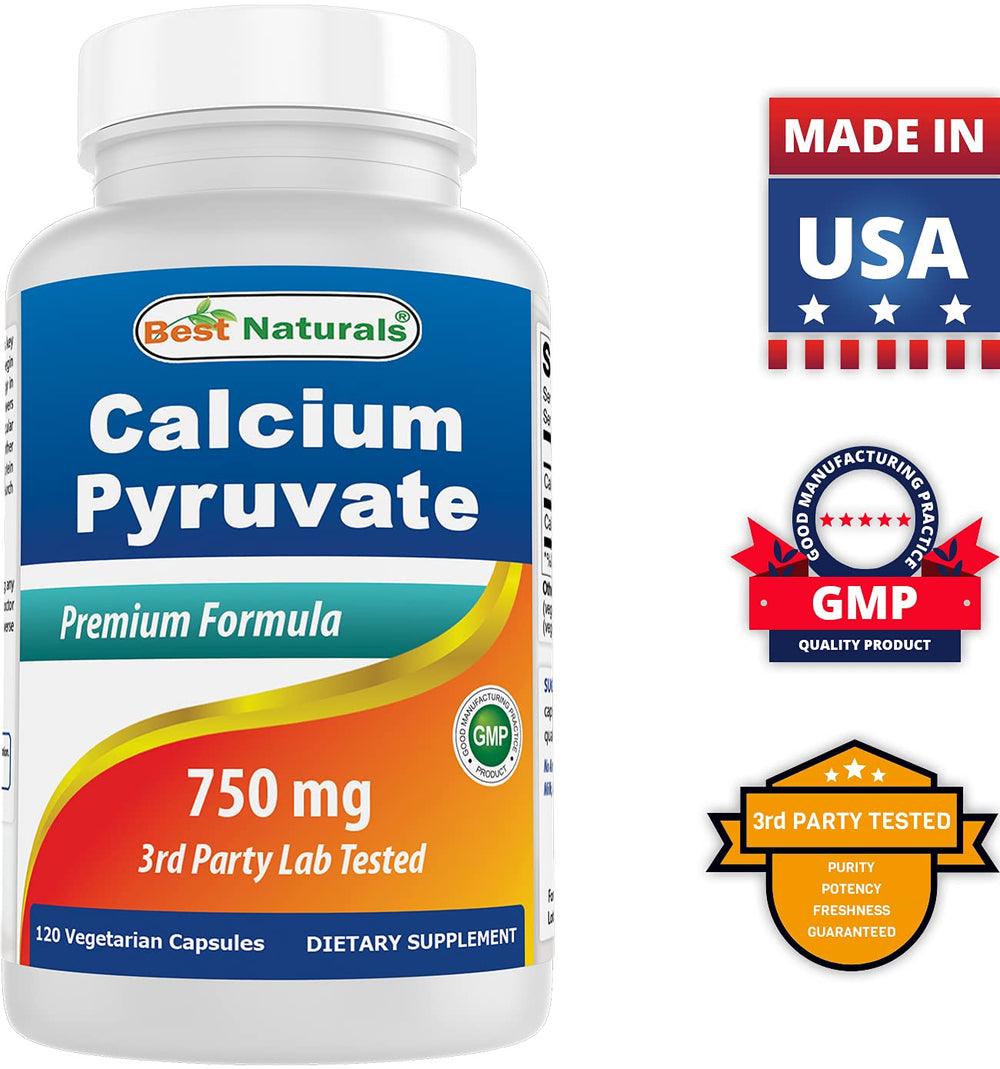 Best Naturals calcium pyruvate 750mg bottle with purity-focused packaging