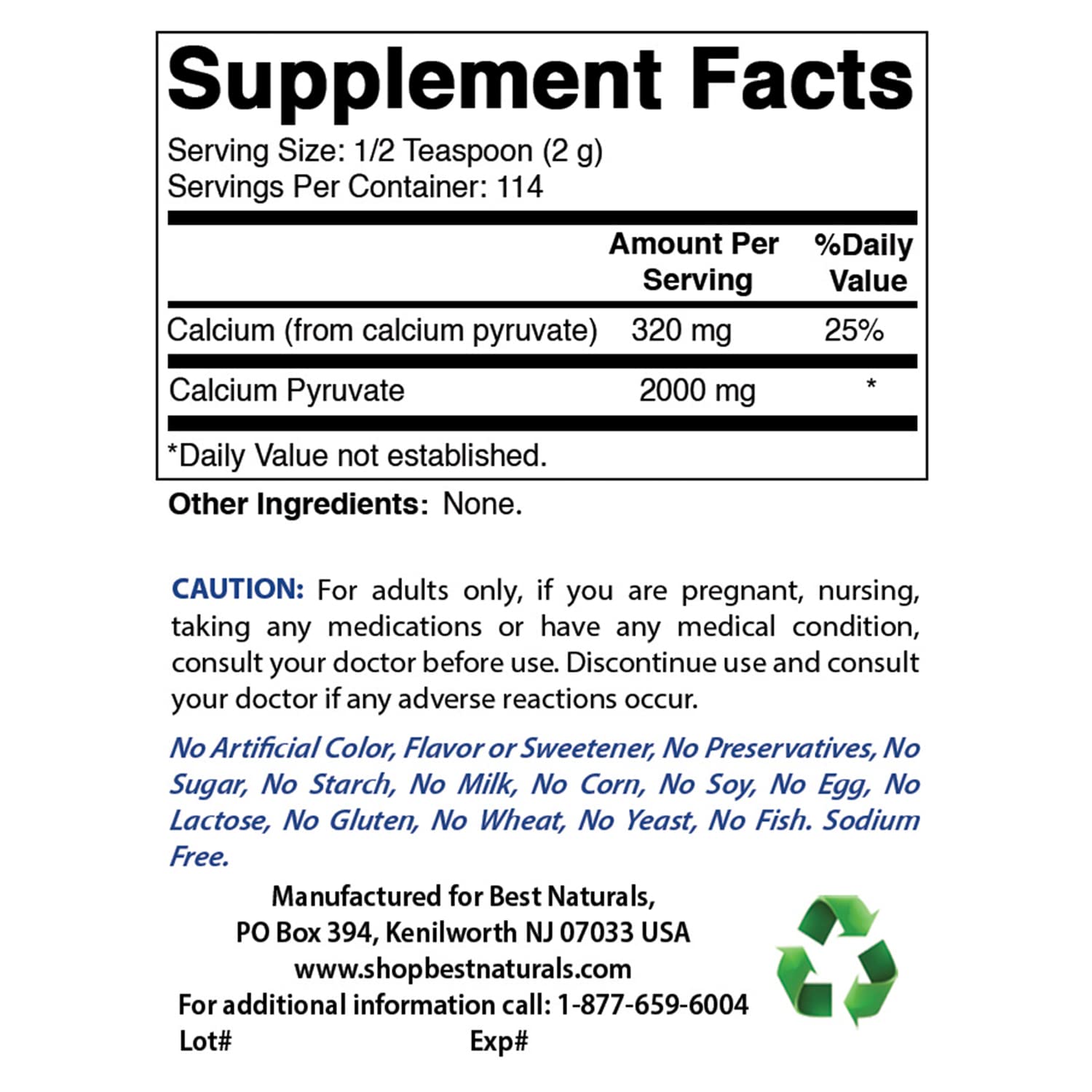 Back label showing supplement facts and ingredients