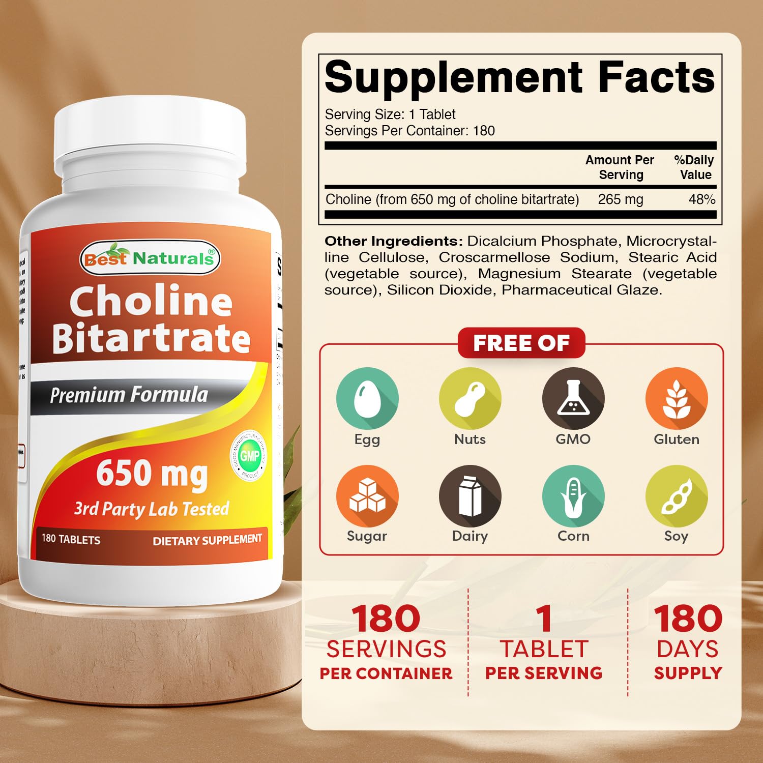 Packaging image of Best Naturals Choline Bitartrate 650 mg supplement