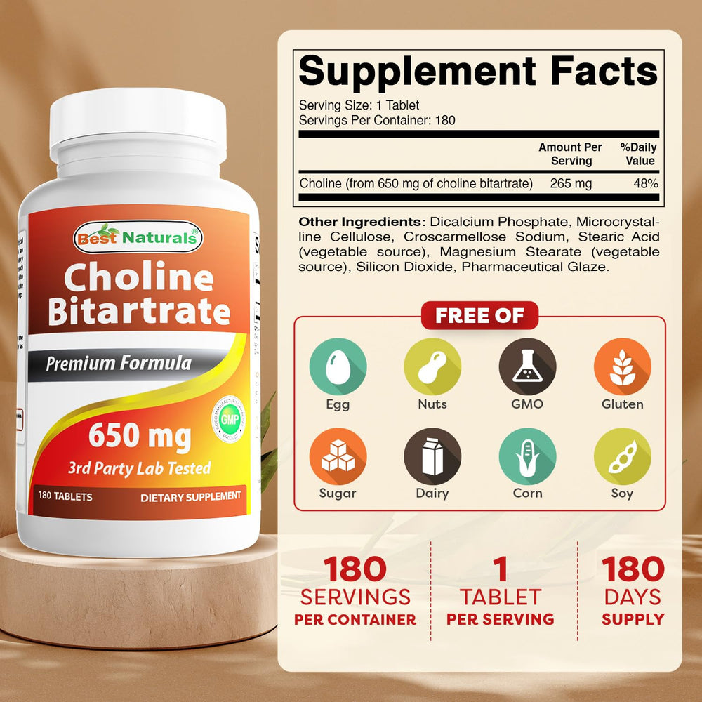 Packaging image of Best Naturals Choline Bitartrate 650 mg supplement