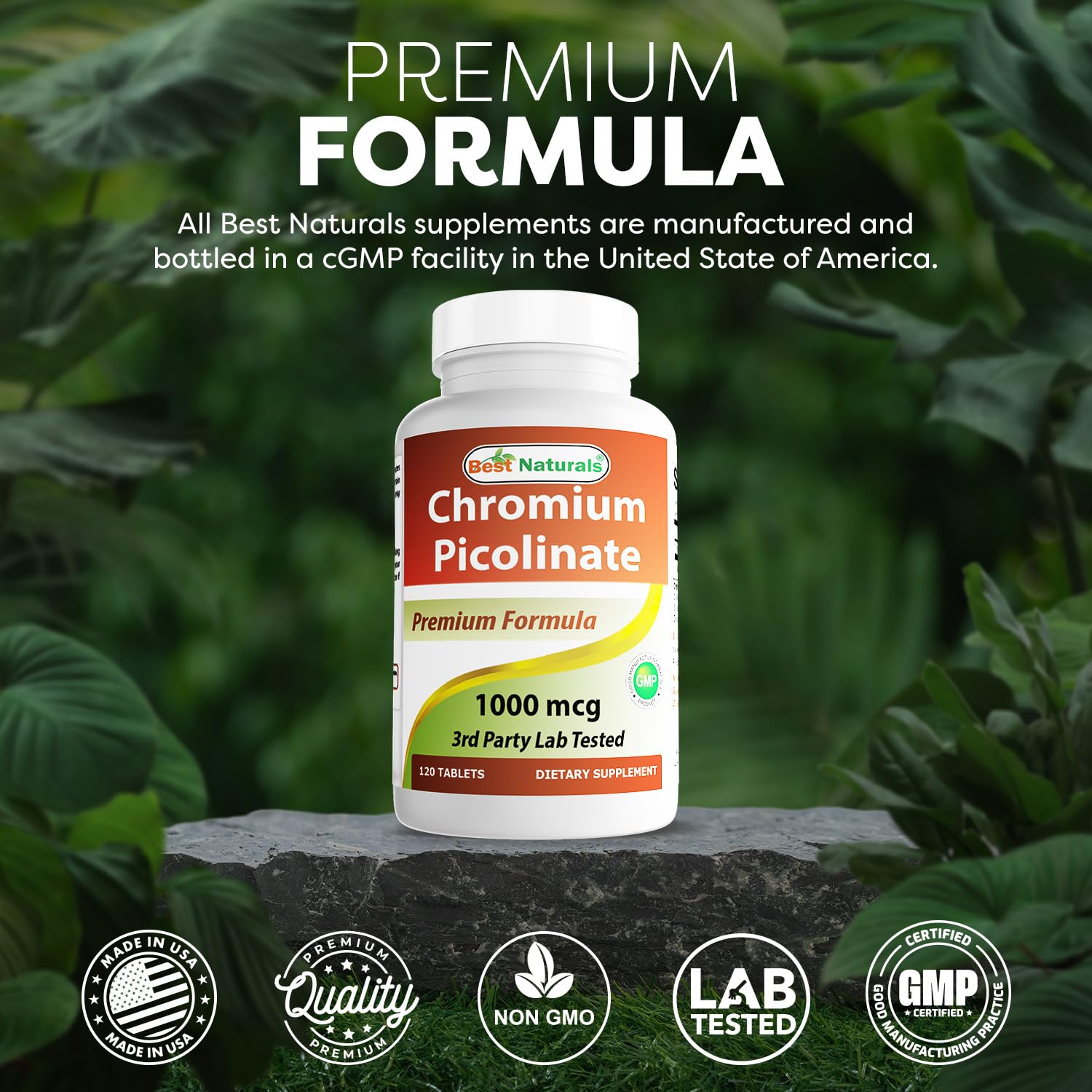 Nutrition facts panel for Best Naturals Chromium Picolinate