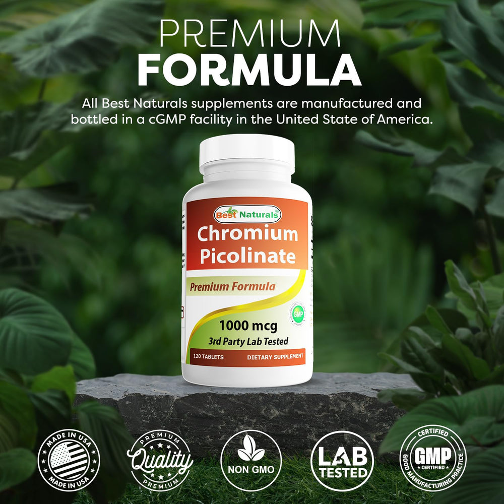 Nutrition facts panel for Best Naturals Chromium Picolinate
