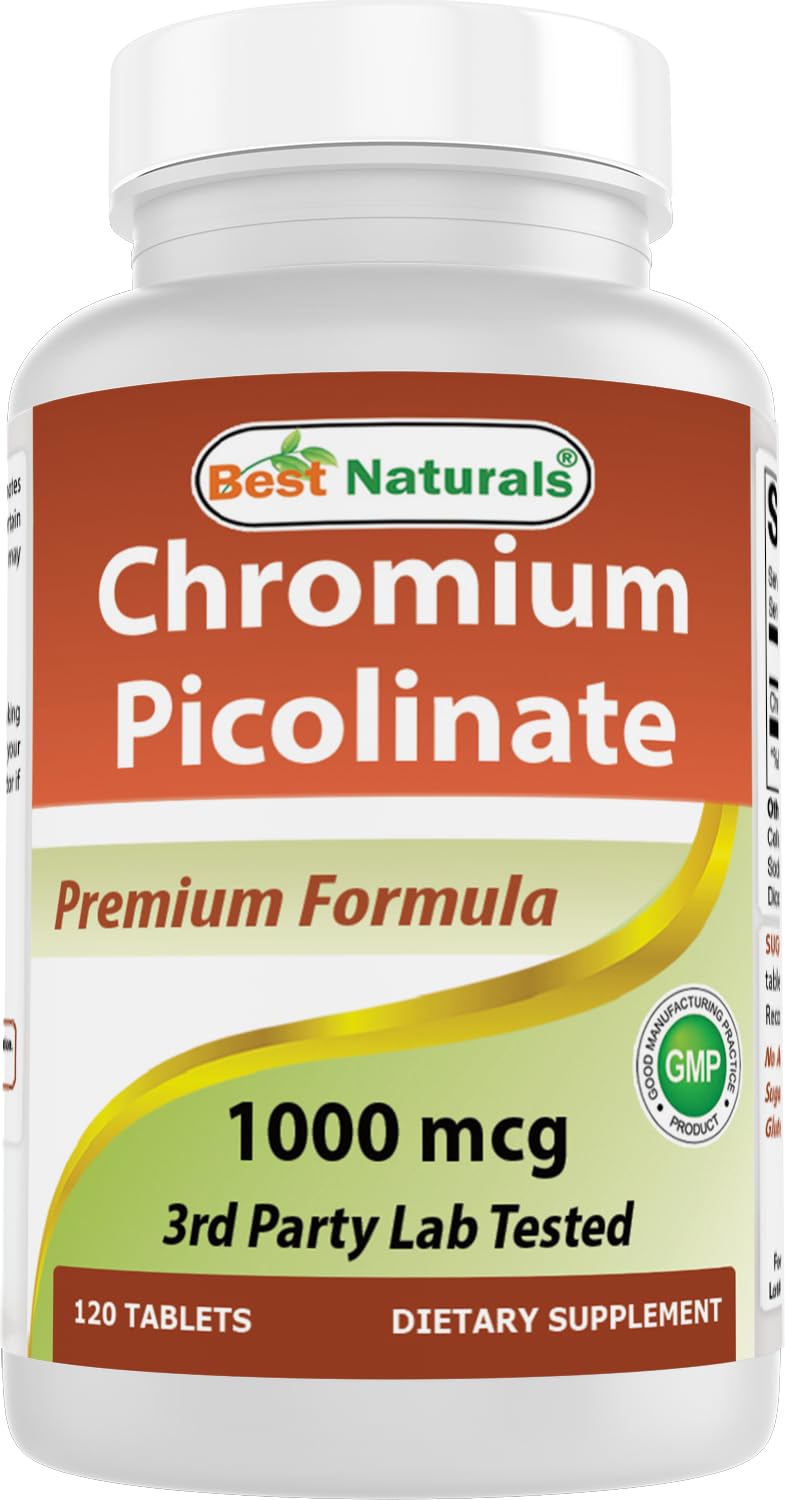 Bottle label for Best Naturals Chromium Picolinate 1000 mcg 120 tablets
