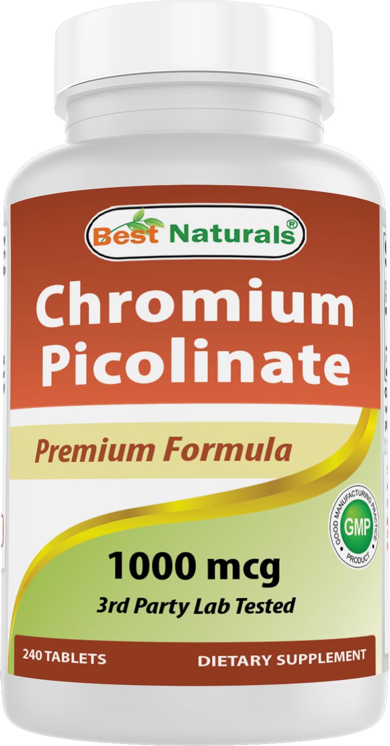 Bottle and label of Best Naturals Chromium Picolinate 1000 mcg 240 tablets