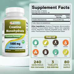 Bottle of Best Naturals Creatine Monohydrate 1000 mg 240 tablets