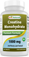 Front view of Best Naturals Creatine Monohydrate 1000 mg 240 tablets bottle
