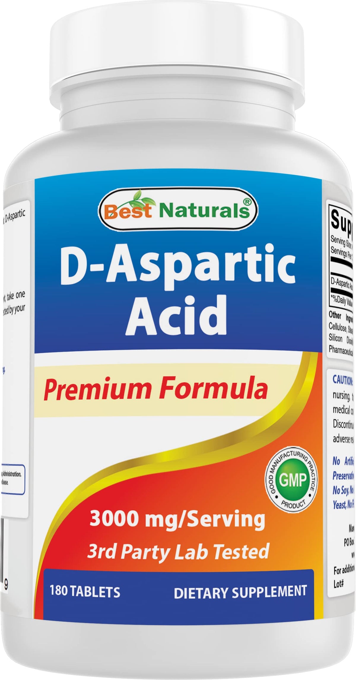 Bottle of Best Naturals D-Aspartic Acid DAA 3000mg per serving