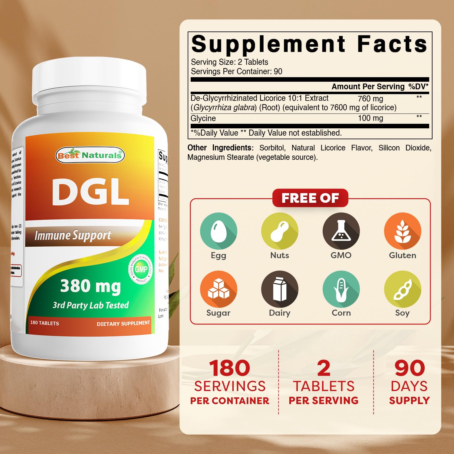 Close-up of DGL 380 mg chewable tablet