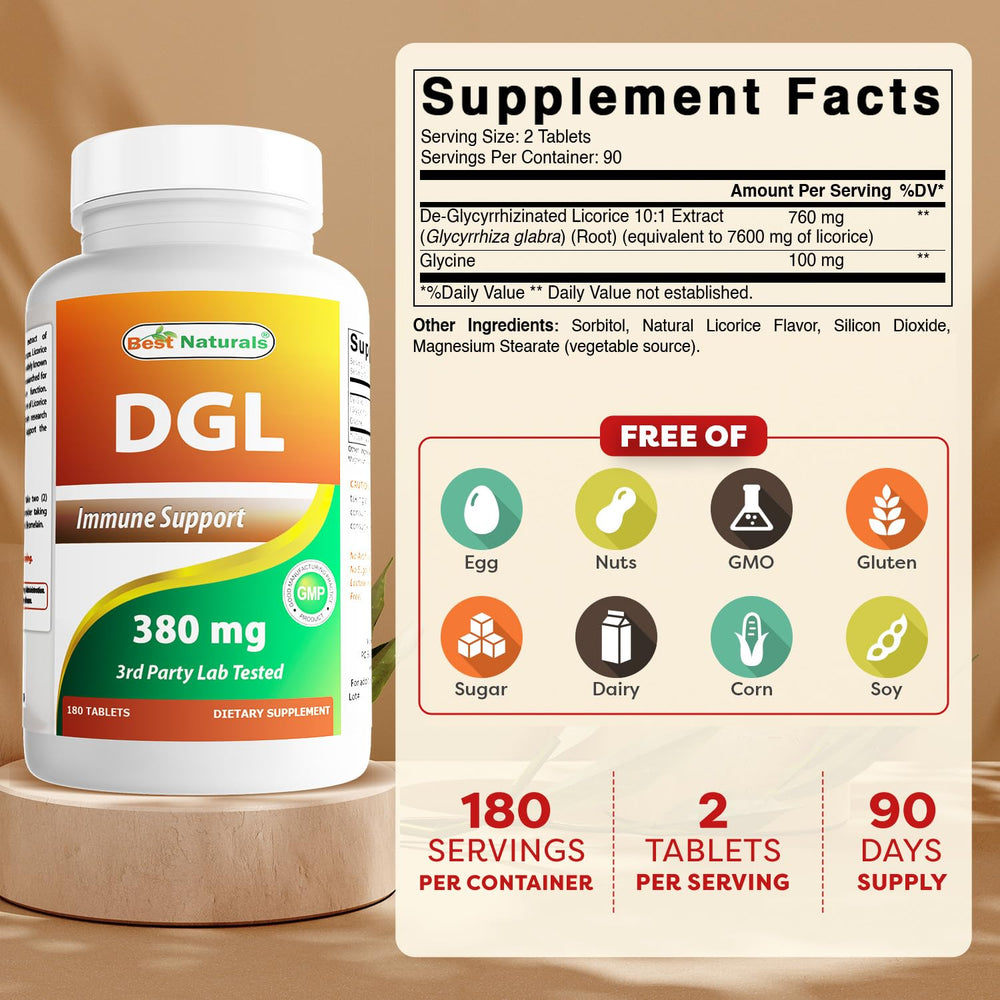 Close-up of a 380 mg DGL chewable tablet