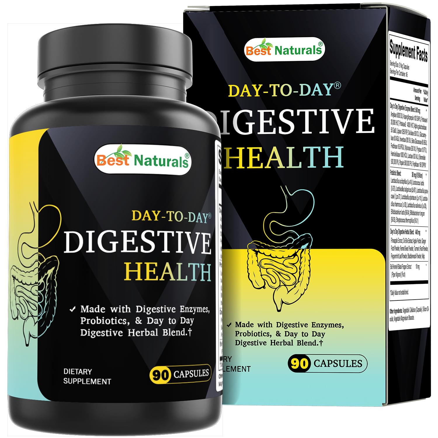 Best Naturals Day-to-Day Digestive Support bottle with 90 vegetarian capsules