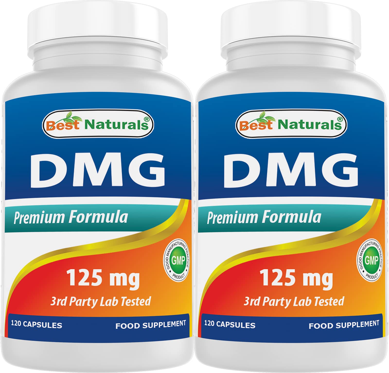 Best Naturals DMG 125 mg bottle front label with 120 capsules