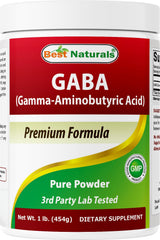 Front view of Best Naturals GABA Pure Powder 1 lb container