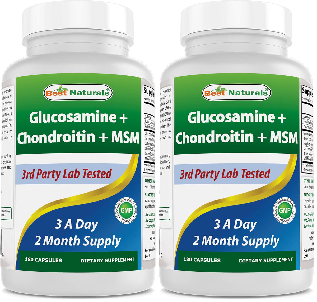 Bottle of Best Naturals Glucosamine Chondroitin MSM 180-count Pack of 2