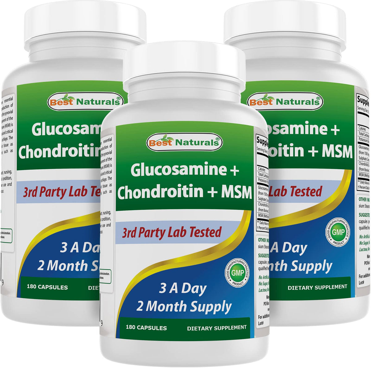 Bottle label showing Best Naturals Glucosamine Chondroitin MSM Joint Supplement