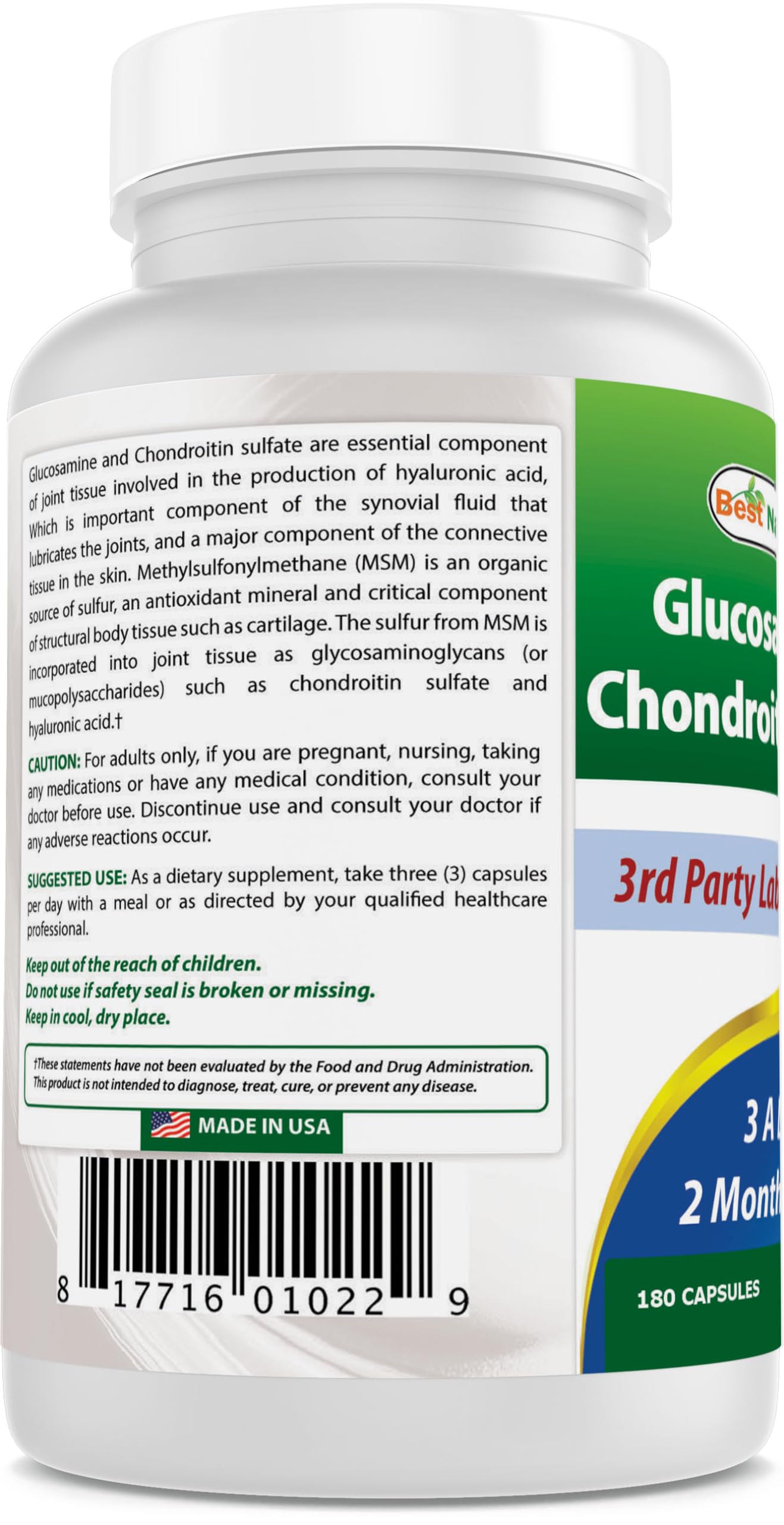 Supplement facts panel for Best Naturals product