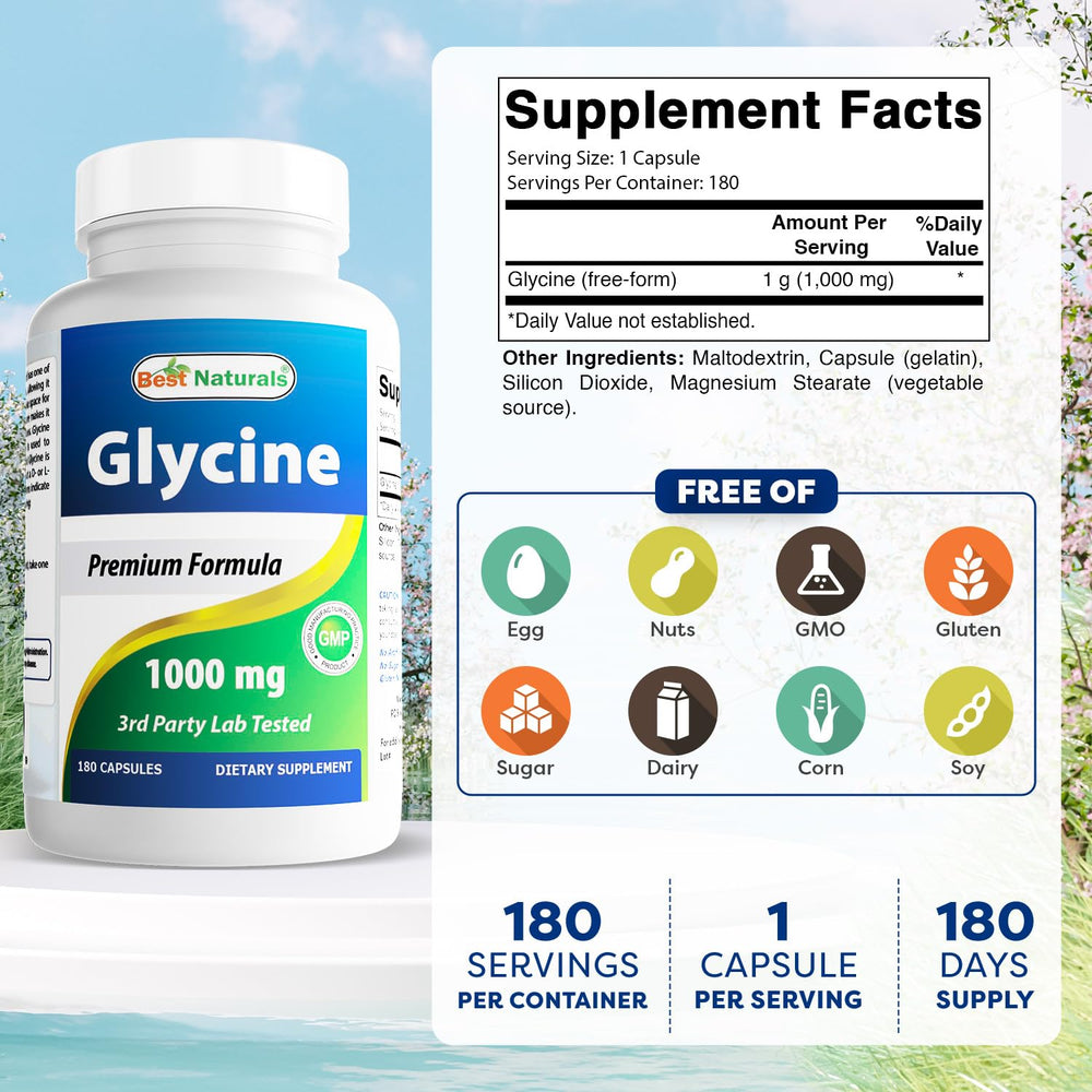 Best Naturals Glycine bottle cap emphasizes freshness and secure sealing