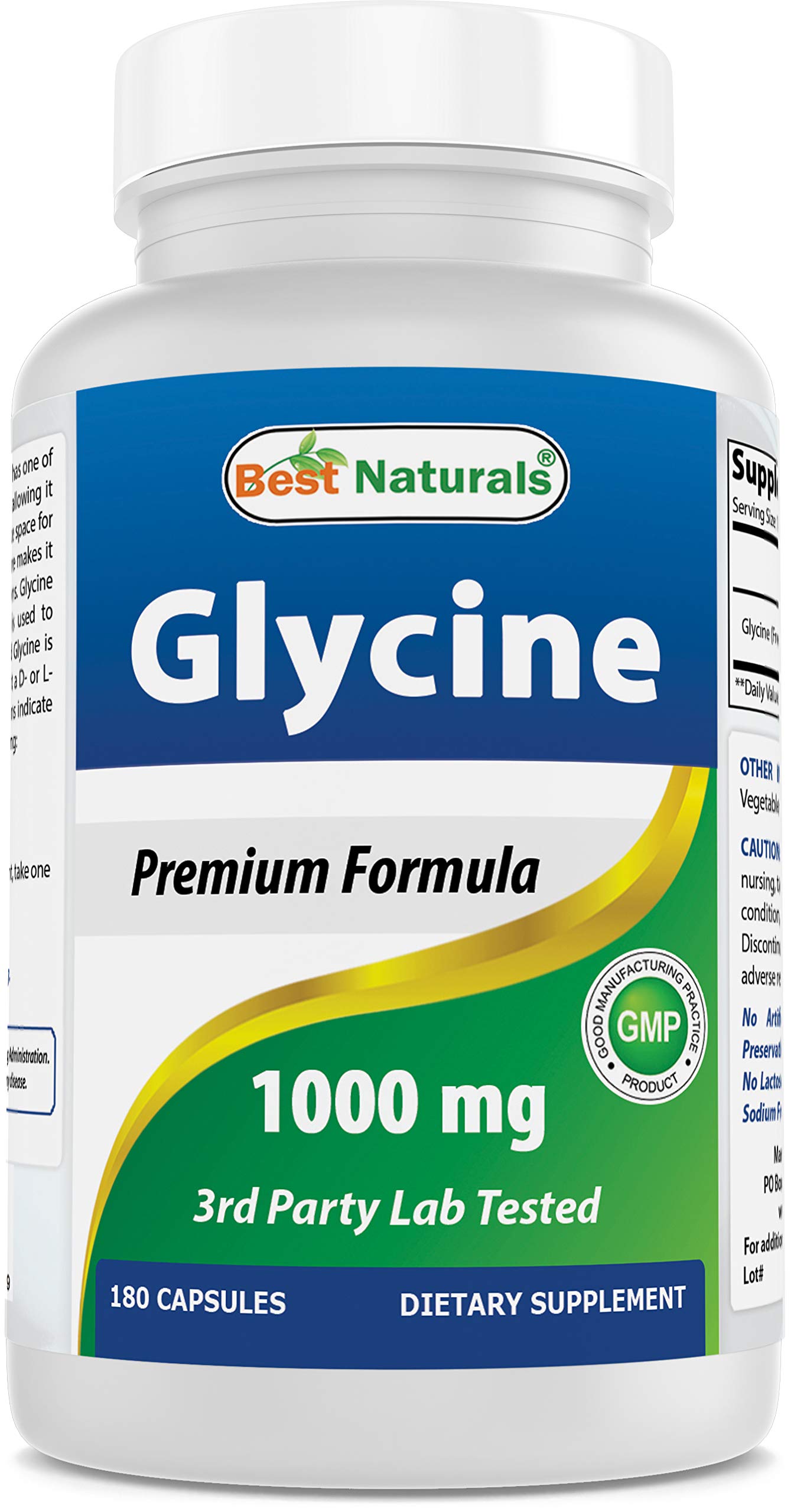 Best Naturals Glycine bottle front shows a clean high-potency supplement for daily routines