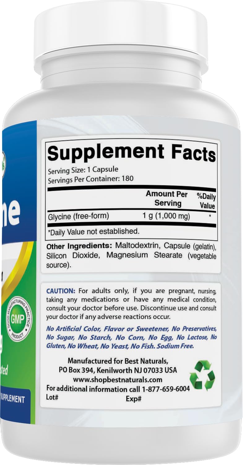 Best Naturals Glycine glass with water suggests simple intake ritual