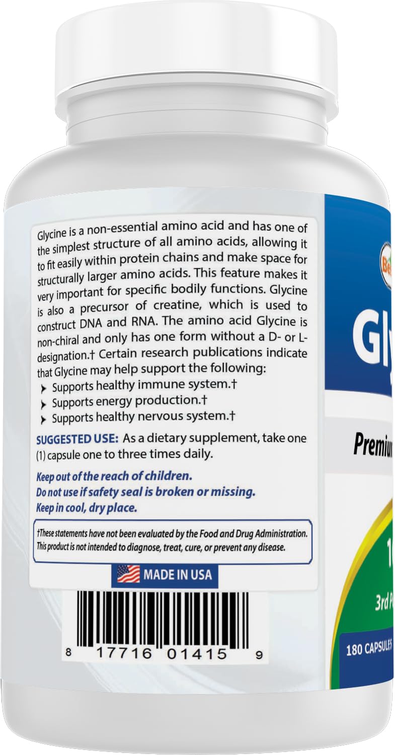 Best Naturals Glycine storage bottle on shelf conveys long-term freshness