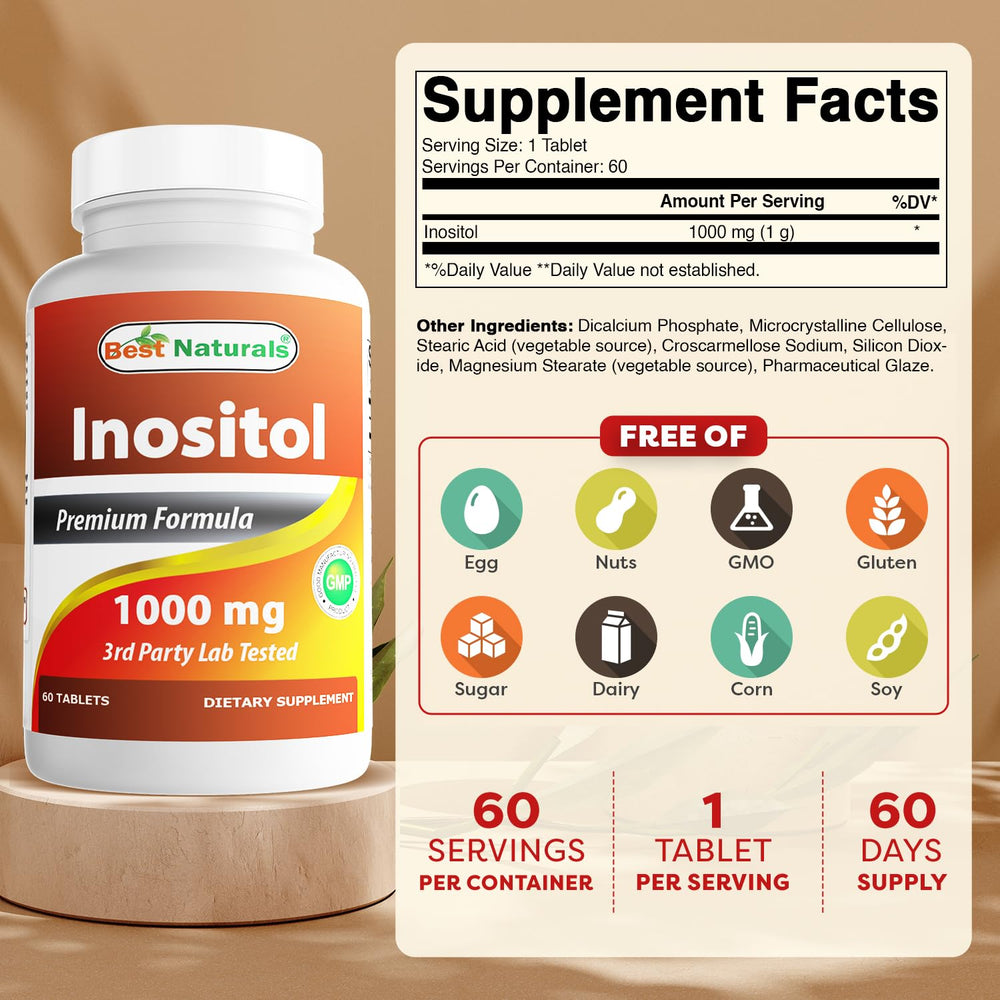 Close-up of Inositol 1000 mg per tablet