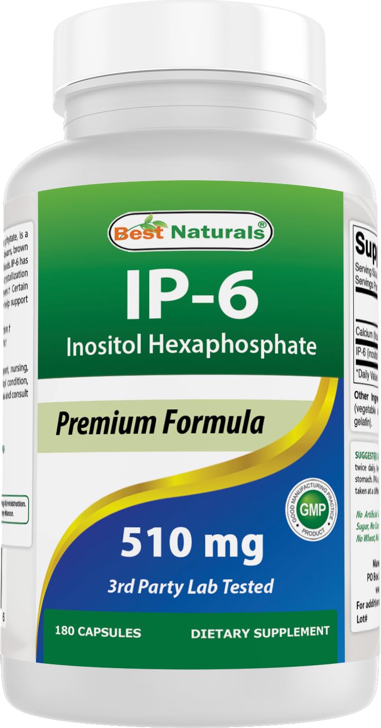 Front view of Best Naturals IP-6 510 mg 180 capsules bottle