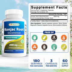 180 Vegetarian Capsules per bottle of Best Naturals Konjac Glucomannan