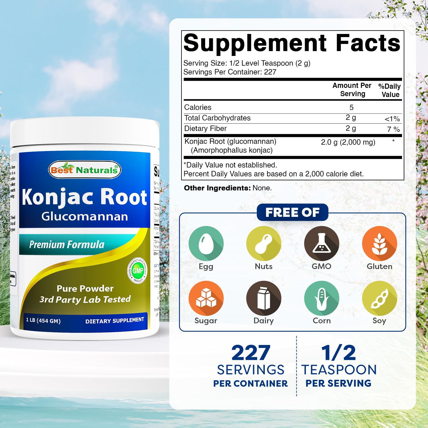 Best Naturals Konjac Glucomannan 2-Pack - 1 lb bottle (side view)