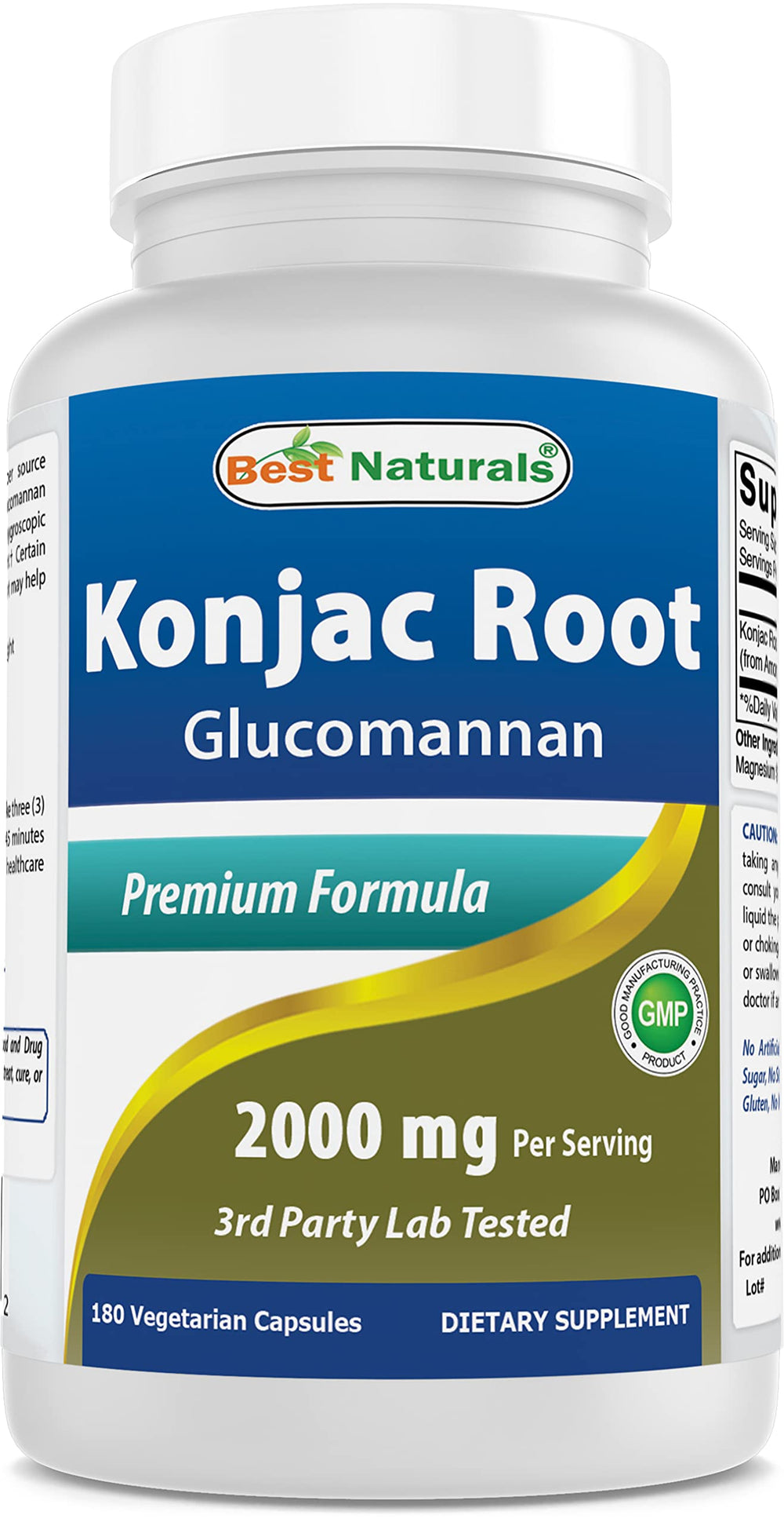 Front view of Best Naturals Konjac Root 2000mg bottle