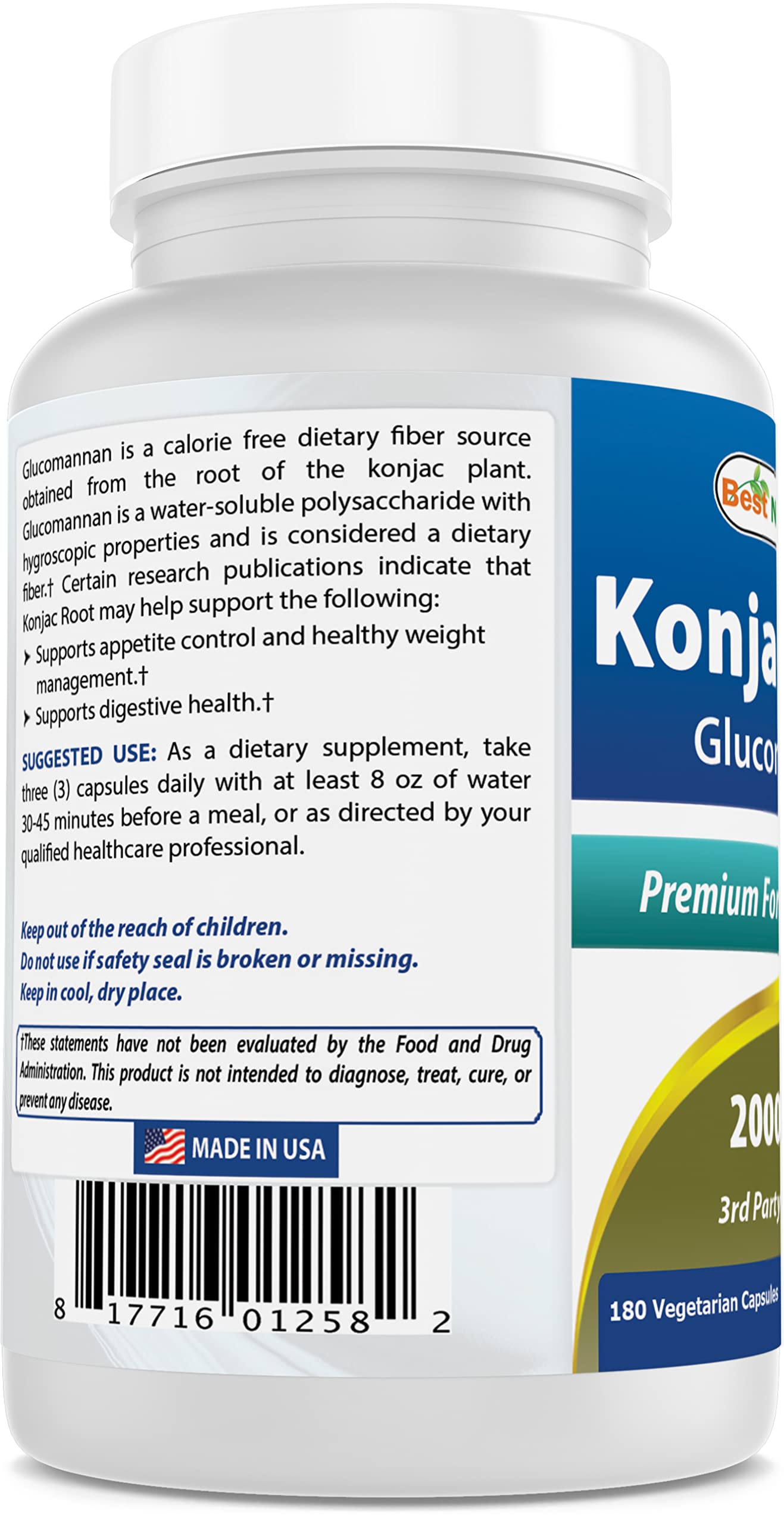 Glucomannan powder and ingredients on label