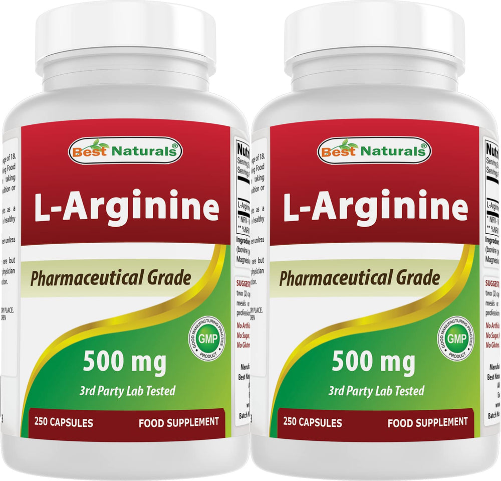 Front view of Best Naturals L-Arginine 500mg bottle