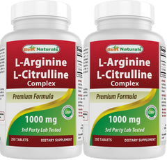 Front view of Best Naturals L-Arginine L-Citrulline Complex bottle with 250 tablets