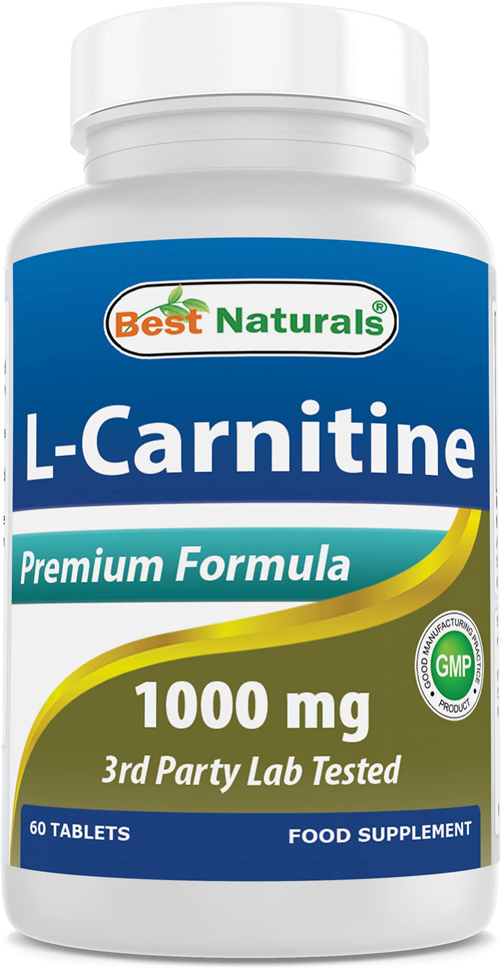 Bottle of Best Naturals L-Carnitine 1000mg with 60 tablets