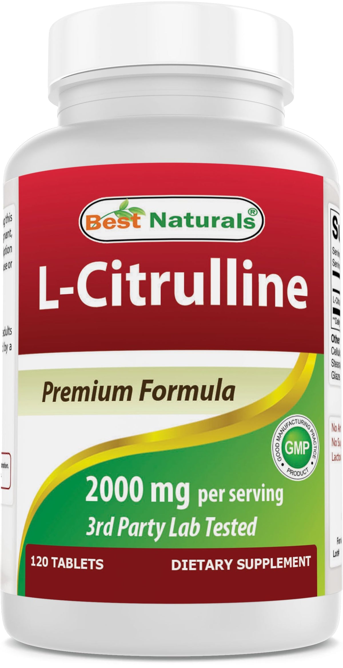 Front view of Best Naturals L-Citrulline 2000mg serving bottle