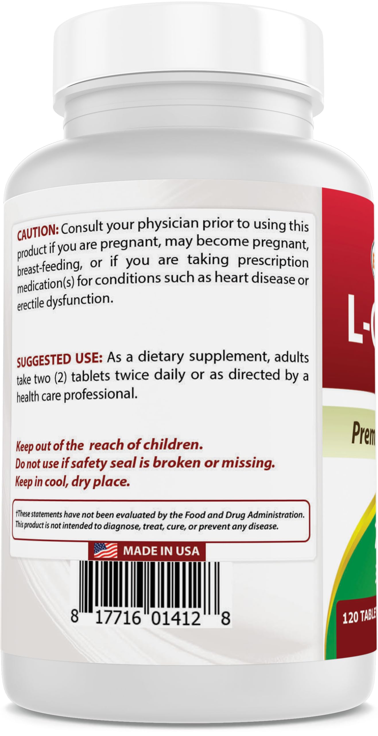 Supplement facts panel on bottle