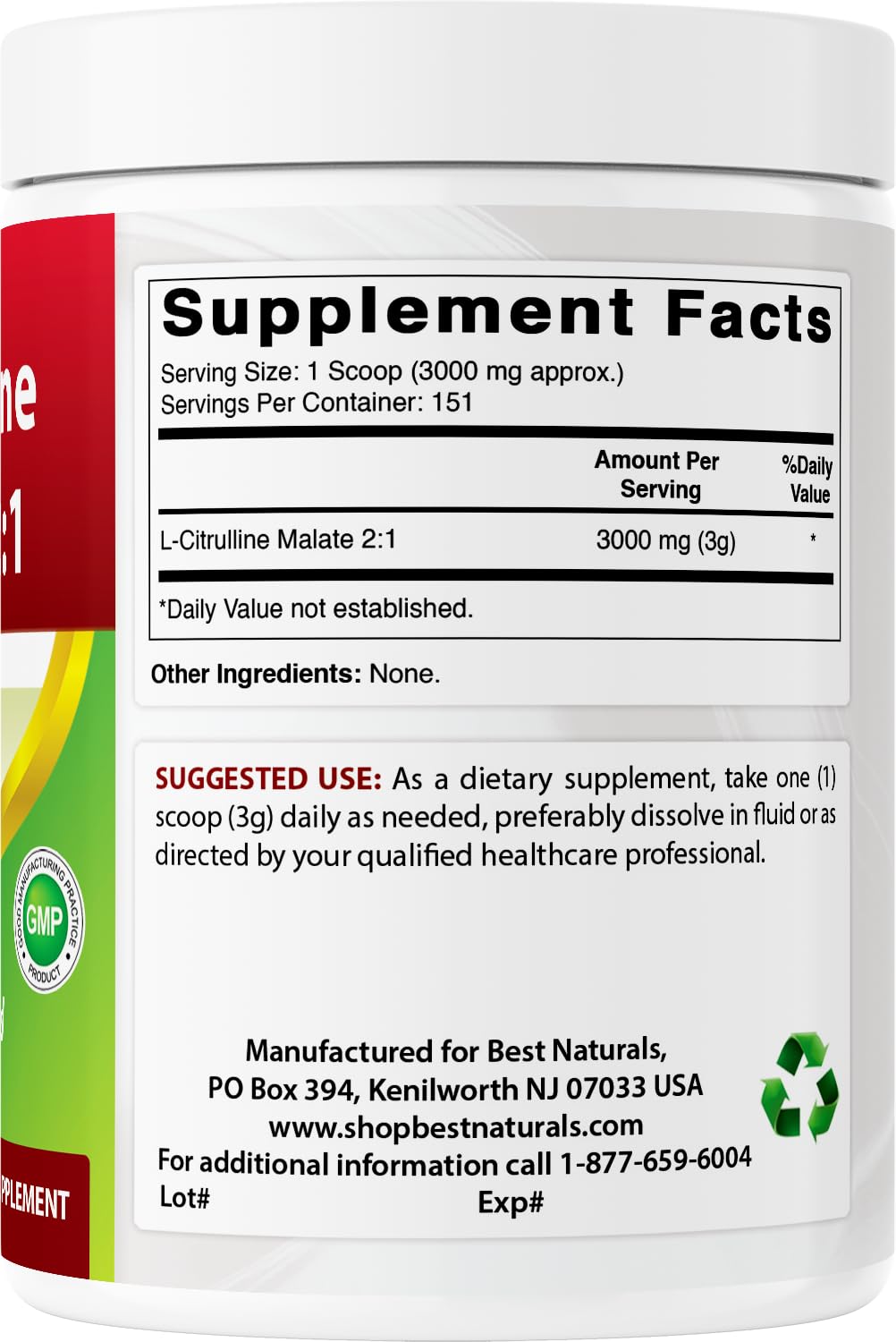 Best Naturals L-Citrulline Malate USA-made badge indicating GMP/FDA-compliant production
