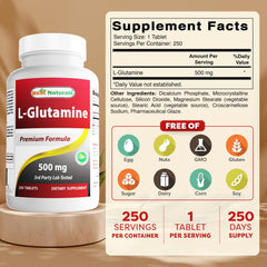 Side view of Best Naturals L-Glutamine 500mg bottle