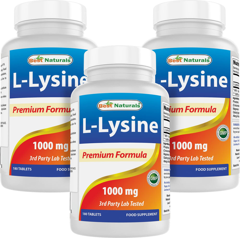 Front view of Best Naturals L-Lysine 1000mg bottle