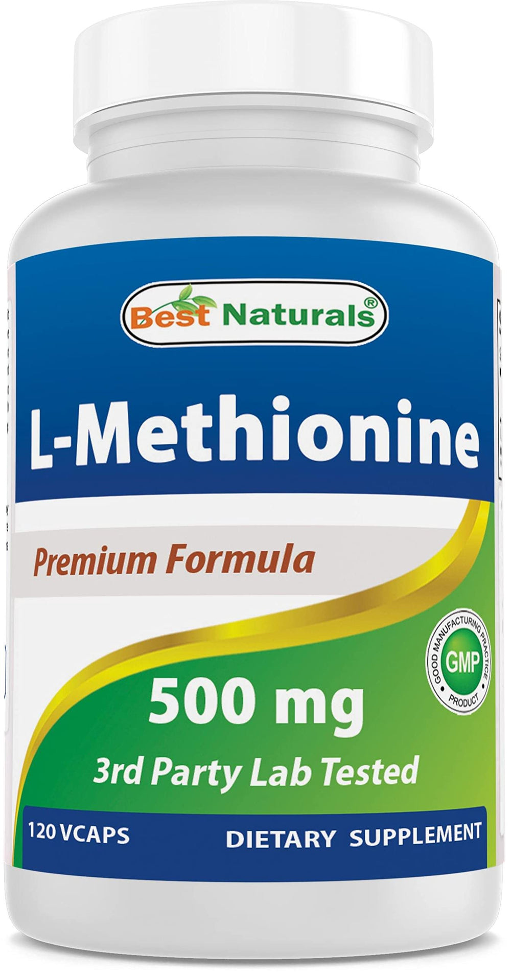 Front label of Best Naturals L-Methionine 500 mg bottle