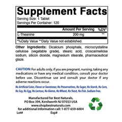 Close-up of L-Theanine 200mg per tablet label