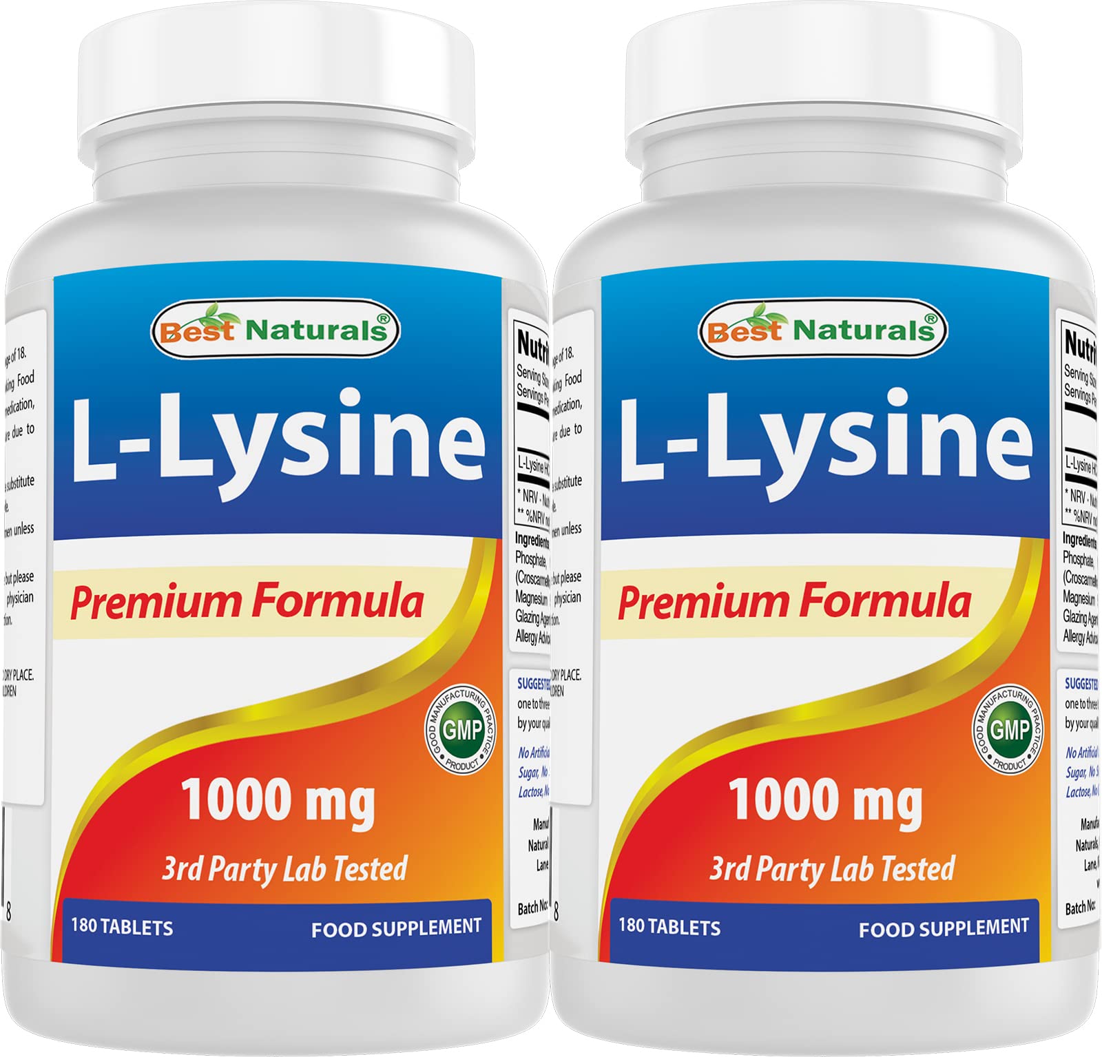 Hero image for Best Naturals L-Lysine 1000mg two bottles (360 tablets)