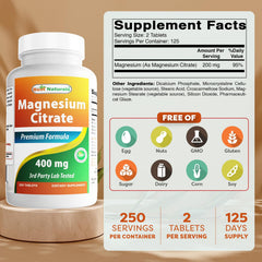 Label showing 400 mg elemental magnesium per serving