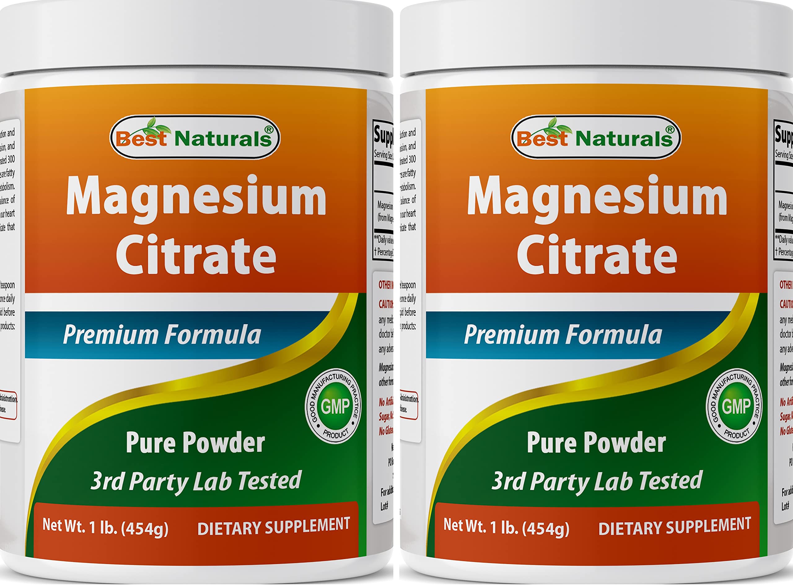 Front view of Best Naturals Magnesium Citrate Powder bottle - 1 lb pack of 2