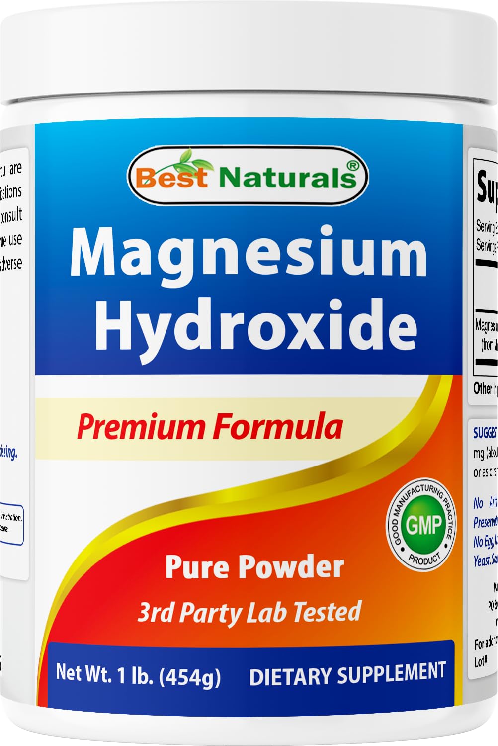 Front view of Best Naturals Magnesium Hydroxide Powder 1 lb container