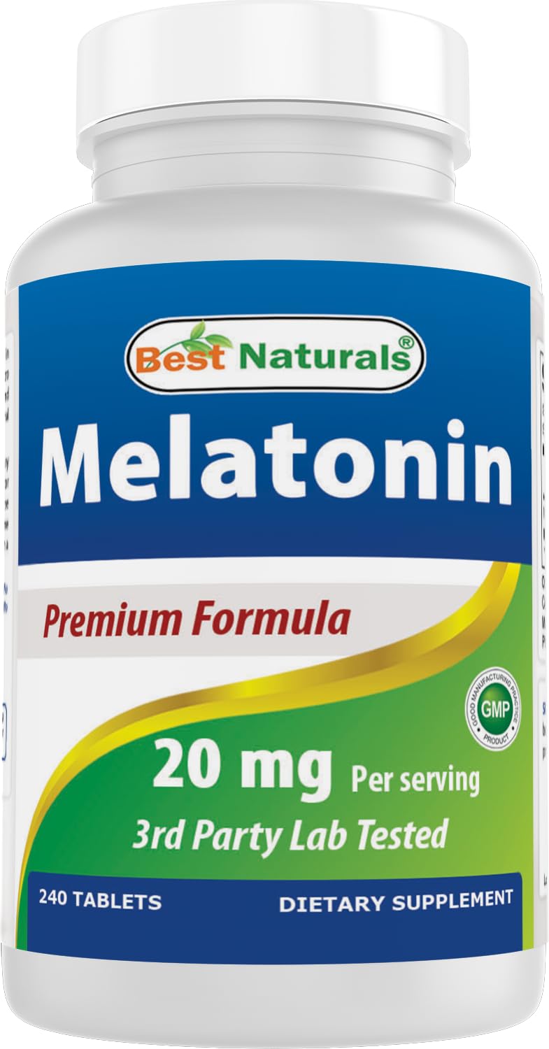 Front view of Best Naturals Melatonin 20mg bottle