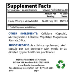 Close-up of methyl folate 7500 mcg per capsule
