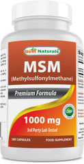 Bottle of Best Naturals MSM 1000 mg 180 capsules
