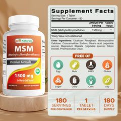 Label shows 1500 mg per tablet and 180 tablets per bottle