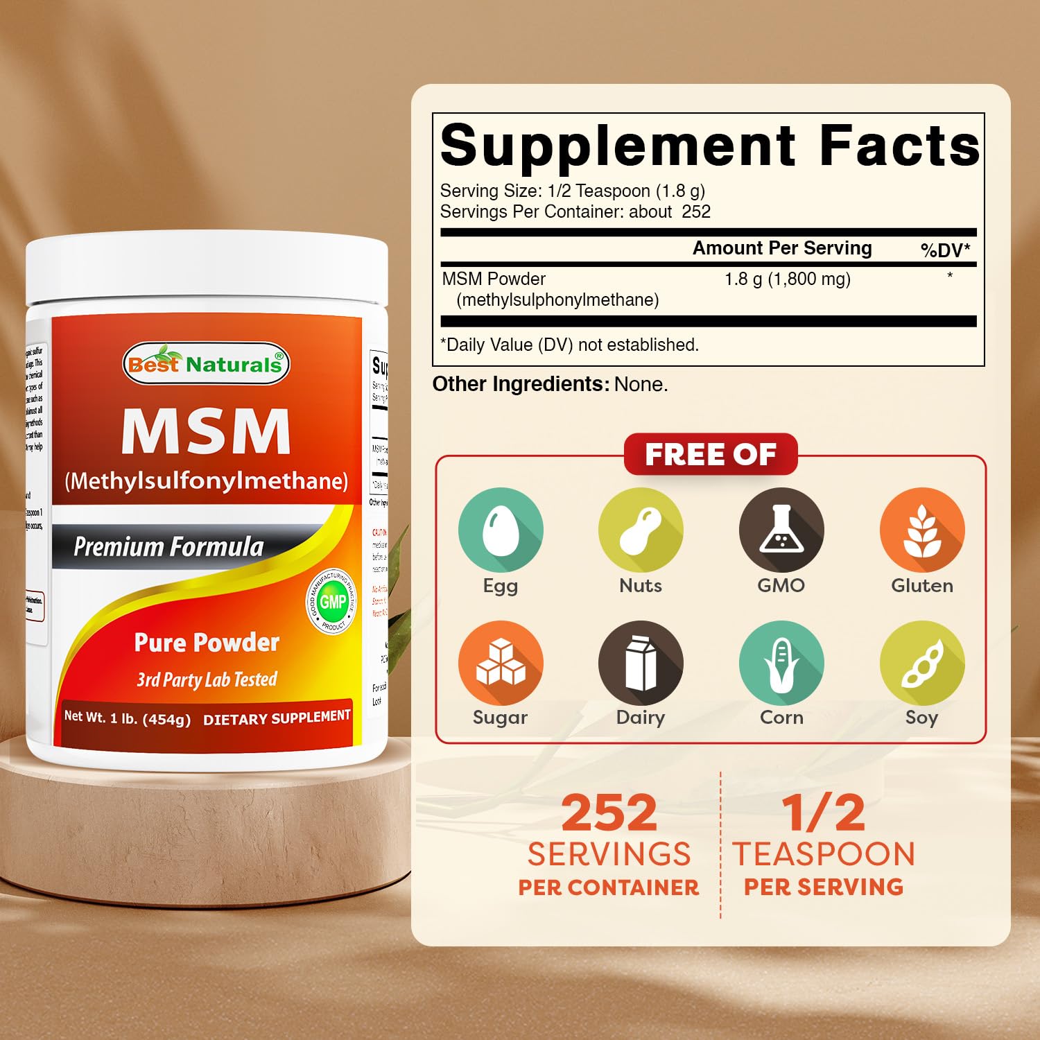 Best Naturals MSM Powder 1 lb bottle