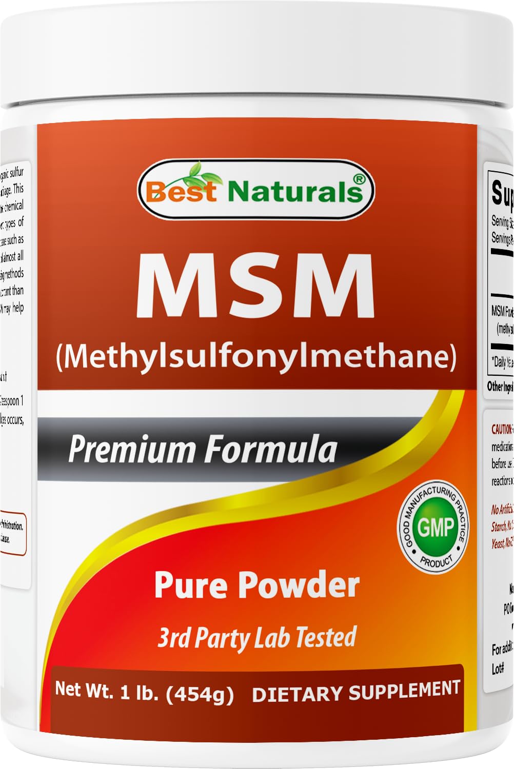 Front view of Best Naturals MSM Powder 1 lb bottle