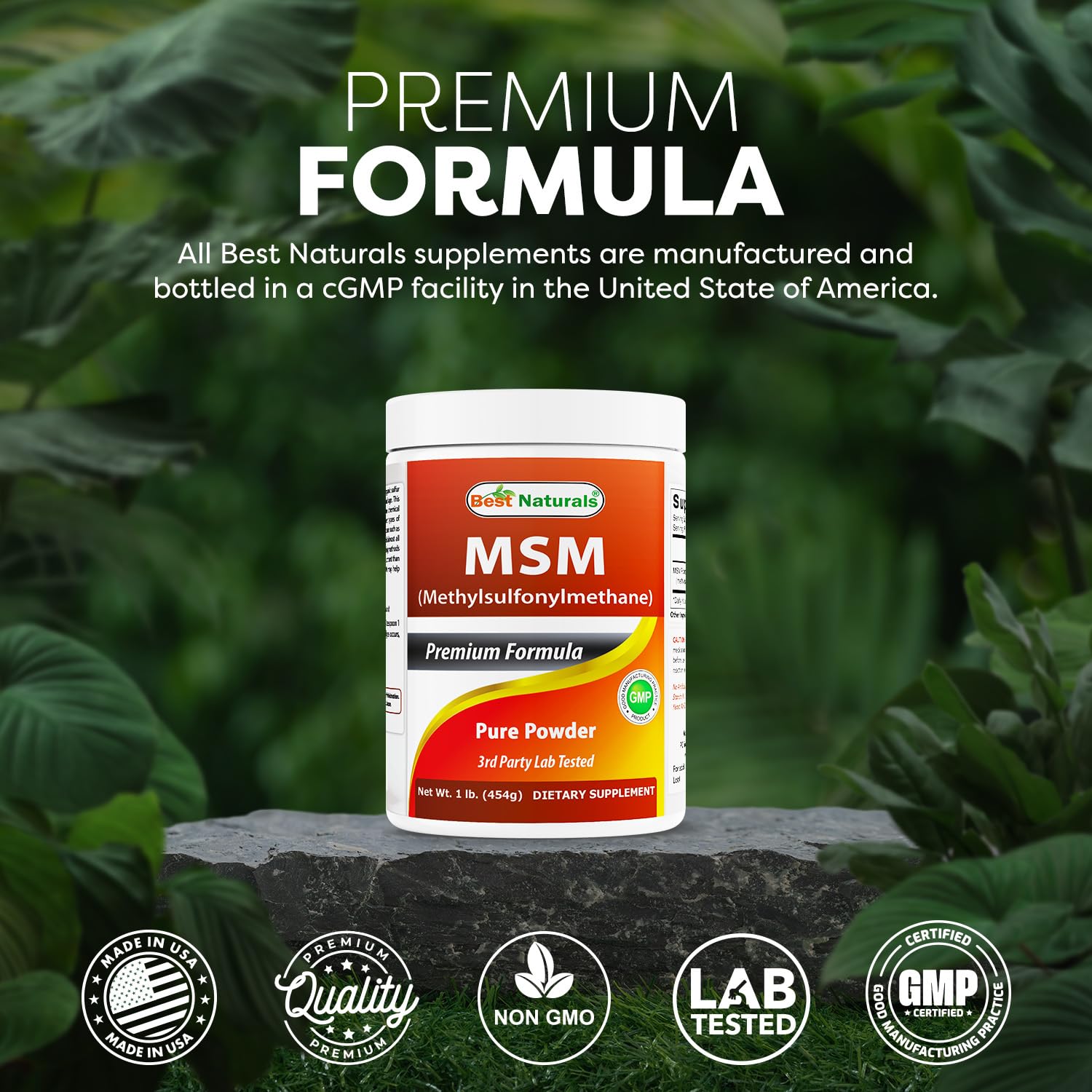 3rd party lab tested seal on MSM powder packaging